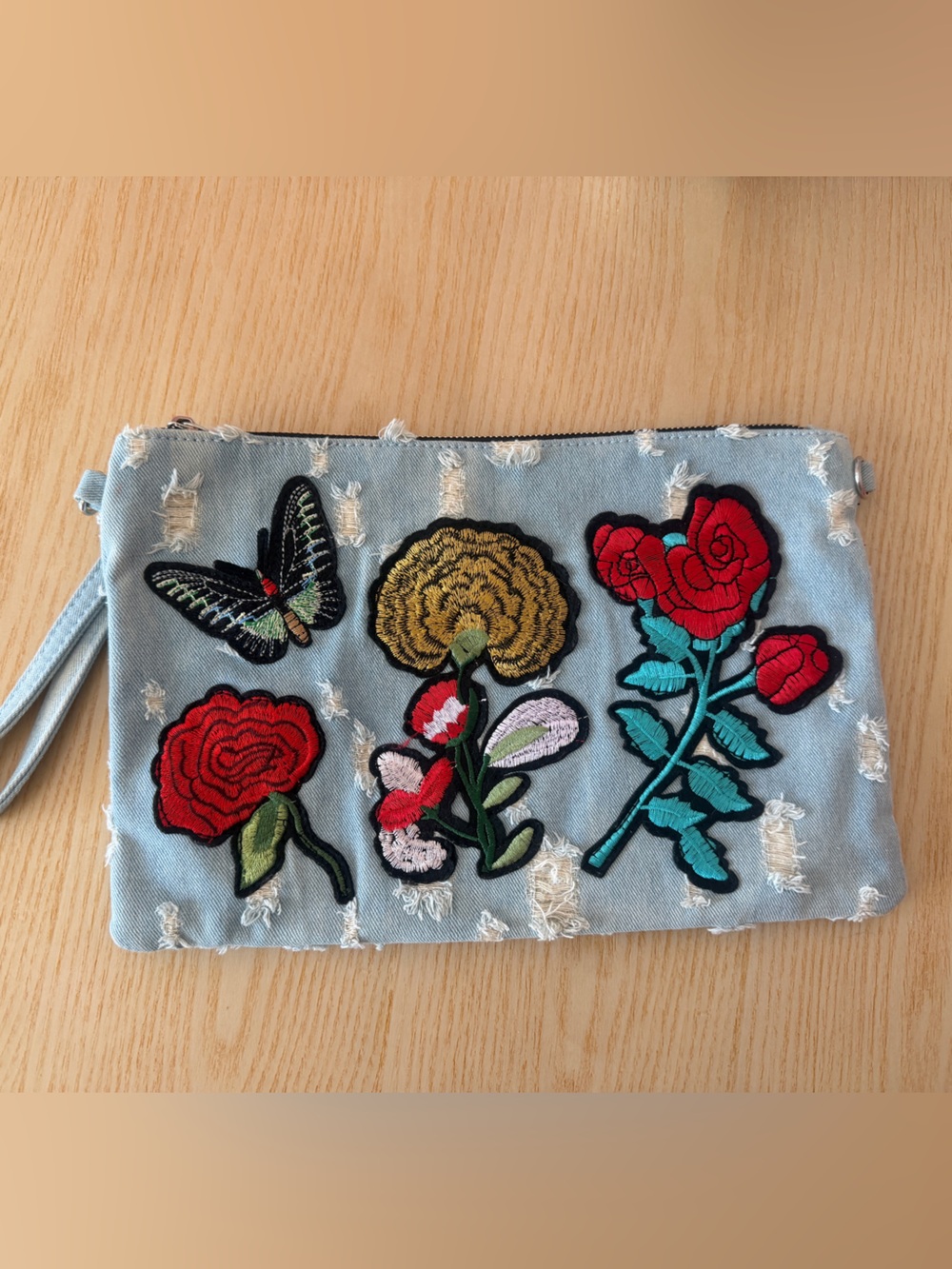 Denim embroidery clutch purse